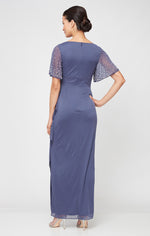 Petite Empire Waist Dress with Surplice Neckline & Embellished Flutter Sleeves