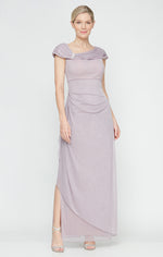 Plus L-Neck Dress with Embellished Ruched Neckline