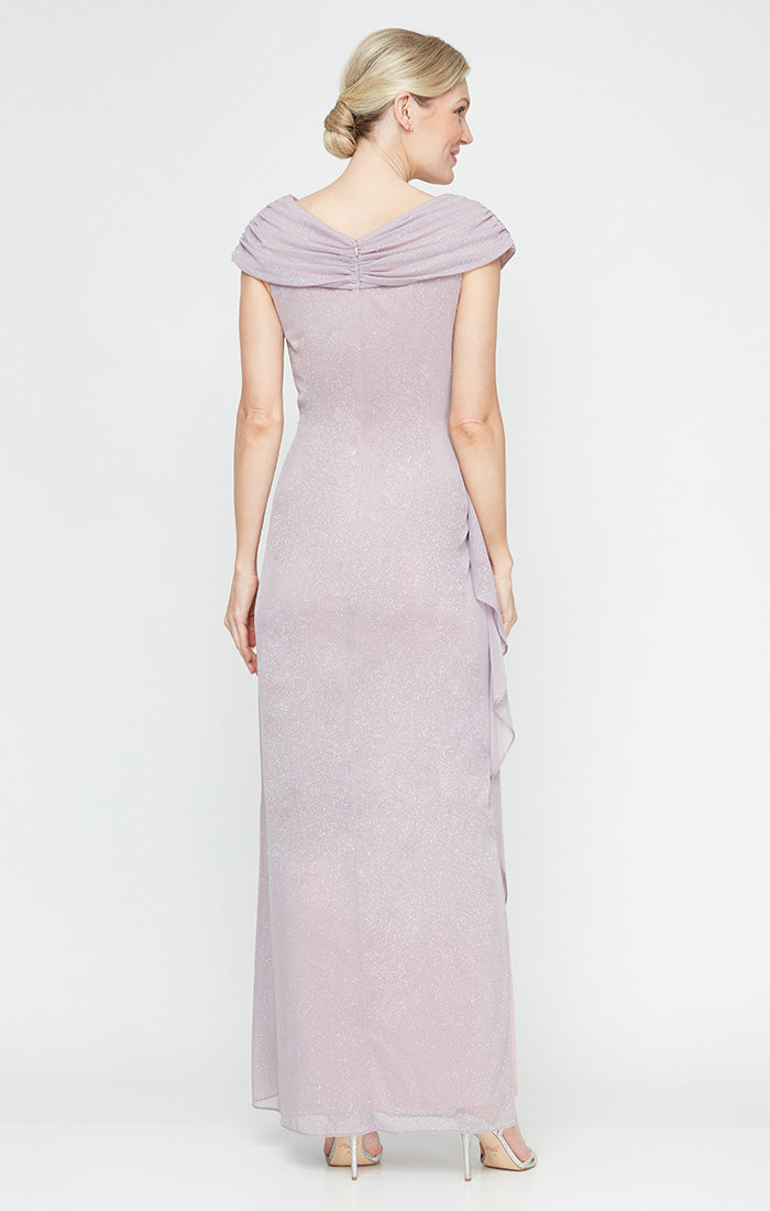 Plus L-Neck Dress with Embellished Ruched Neckline