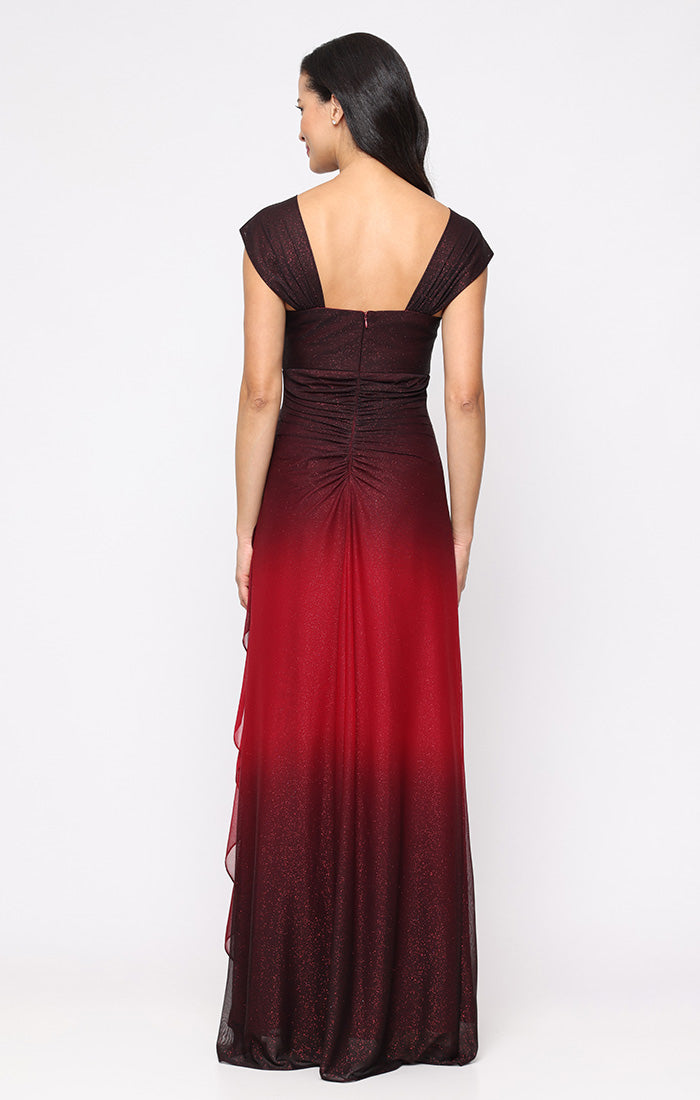 Petite Cowl Neck Ombre Glitter Mesh Gown