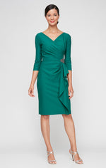 Short Sheath Compression Dress with Surplice Neckline and Beaded Detail at Hip