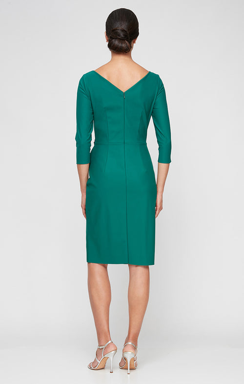 Short Sheath Compression Dress with Surplice Neckline and Beaded Detail at Hip