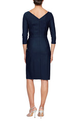 Short Sheath Compression Dress with Surplice Neckline and Beaded Detail at Hip