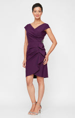 Regular - Sheath Compression Dress with Surplice Neckline and Cascade Skirt Detail