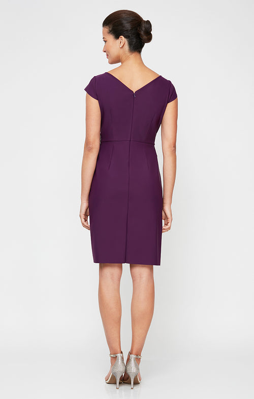 Regular - Sheath Compression Dress with Surplice Neckline and Cascade Skirt Detail