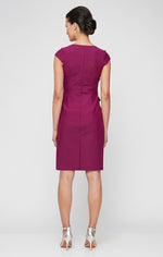 Regular - Compression Square Neck Sheath Dress with Cap Sleeves and Cascade Detail Skirt