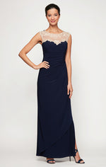 Petite Crepe Dress with Sweetheart Embroidered Lace Neckline