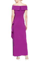 Plus Off-the-Shoulder Matte Jersey Dress with Foldover Cuff, Embellishment Detail at Hip & Front Slit