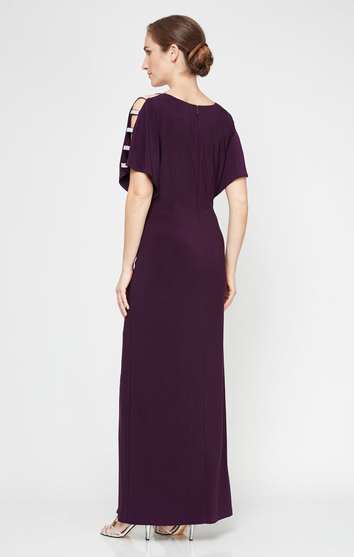 Regular - Knot Front Jersey Dress with Front Slit & Embellished Sleeve Cutouts