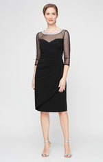 Sheath Matte Jersey Cocktail Dress with Embellished Sweetheart Illusion Neckline and Cascade Skirt