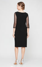 Sheath Matte Jersey Cocktail Dress with Embellished Sweetheart Illusion Neckline and Cascade Skirt