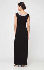 Petite Sleeveless Matte Jersey Dress with Embellished Neckline