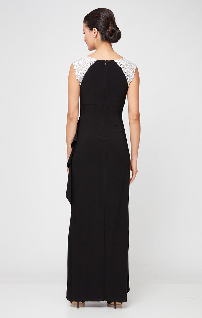 Petite - Sleeveless Jersey Gown with Embroidered Shoulder Detail