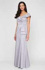 *Long Off the Shoulder Mikado Dress with Sash Waist Detail