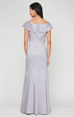 *Long Off the Shoulder Mikado Dress with Sash Waist Detail