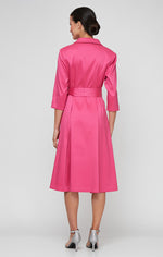 Petite Mikado A-Line Dress with Button Front Detail & Tie Belt