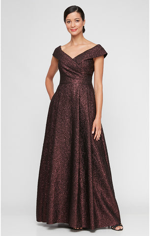 Long Stretch Jaquard Off the Shoulder Ballgown