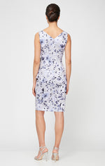 Floral Stretch Crepe Party Dress with Surplice Neckline & Embellishment at Hip