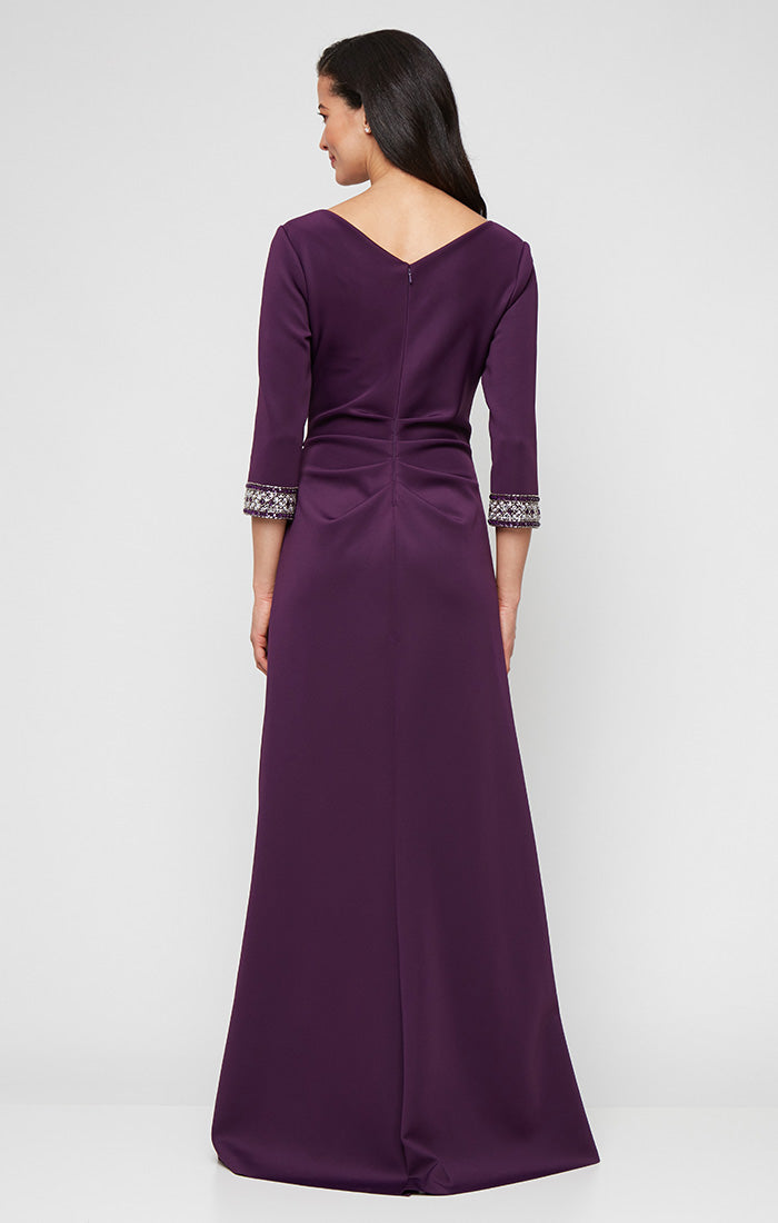 Petite - Crepe Dress with Embellished Sleeve Detail and Tulip Skirt