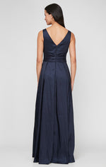 Long Colorblock Stretch Taffeta Sleeveless Dress with V-Neckline