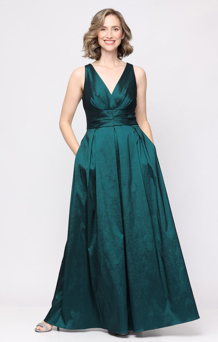 slim fit dress slacks BABARONI A-Line Taffeta Long Dress with Pockets-Dark Green, Dark Green / US0