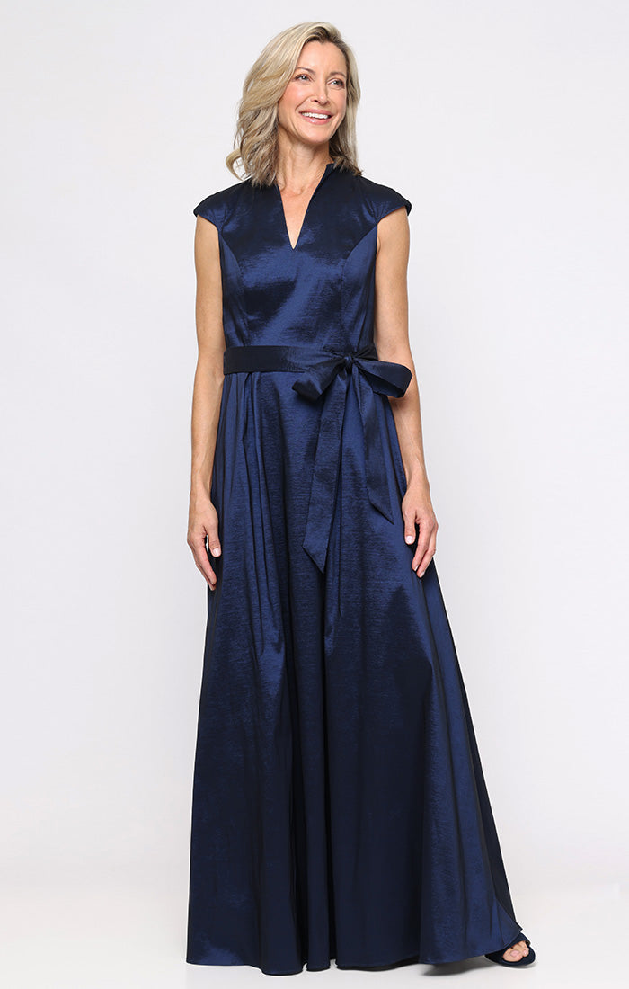 Alex Evenings Stretch Taffeta Gown with Tie Waist Navy / 18