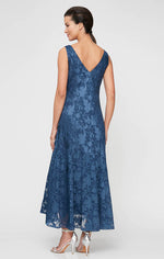 Regular - Chiffon Tea-Length Dress with Cowl Neck Detail and Matching Shawl