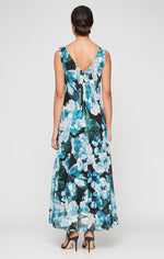 Tea-Length Printed Chiffon Sleeveless Dress with Shawl