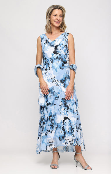 alex evenings women's sleeveless printed chiffon dress with shawl Regular