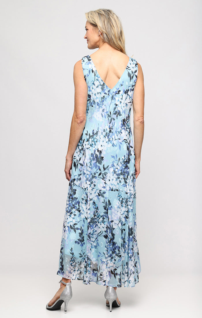 Chiffon Tea-Length Cowl Neck Dress with Shawl