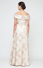 Long Printed Jacquard Off the Shoulder Ballgown