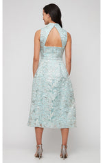 Midi Metallic Jacquard A-Line Dress with Cutout Back Detail