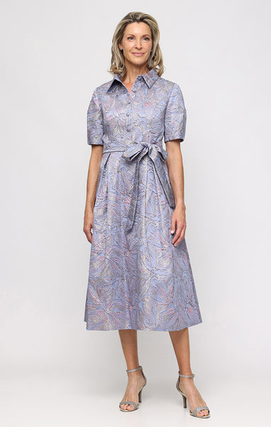 Jacquard Dress with Button Bodice & Bubble Sleeves
