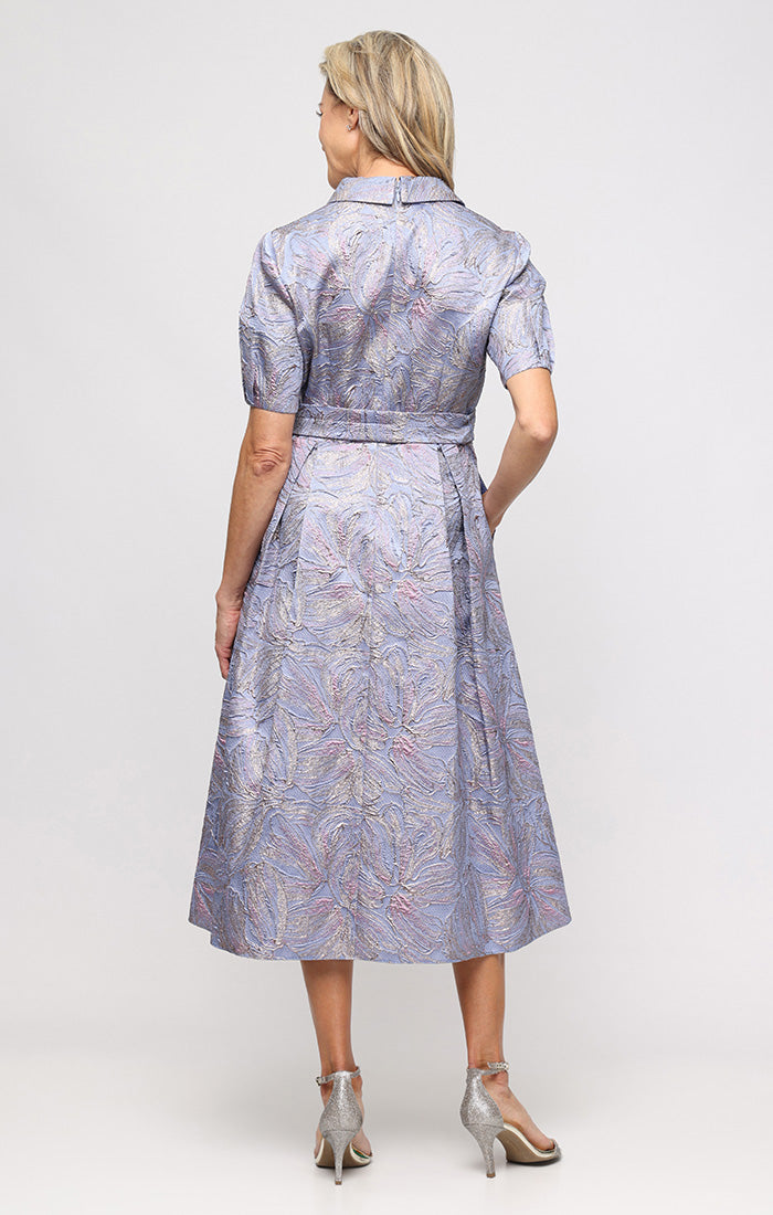 Jacquard Dress with Button Bodice & Bubble Sleeves