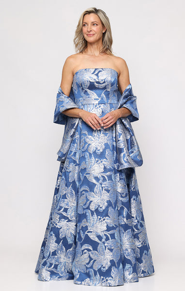 alex evenings women's sleeveless printed chiffon dress with shawl Alex Evenings Adriana Floral Chiffon Dress Wedgewood / 16