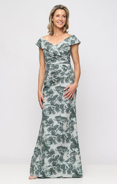 Alex Evenings Petite Off-The-Shoulder Long Dress - Sage - Size 16p