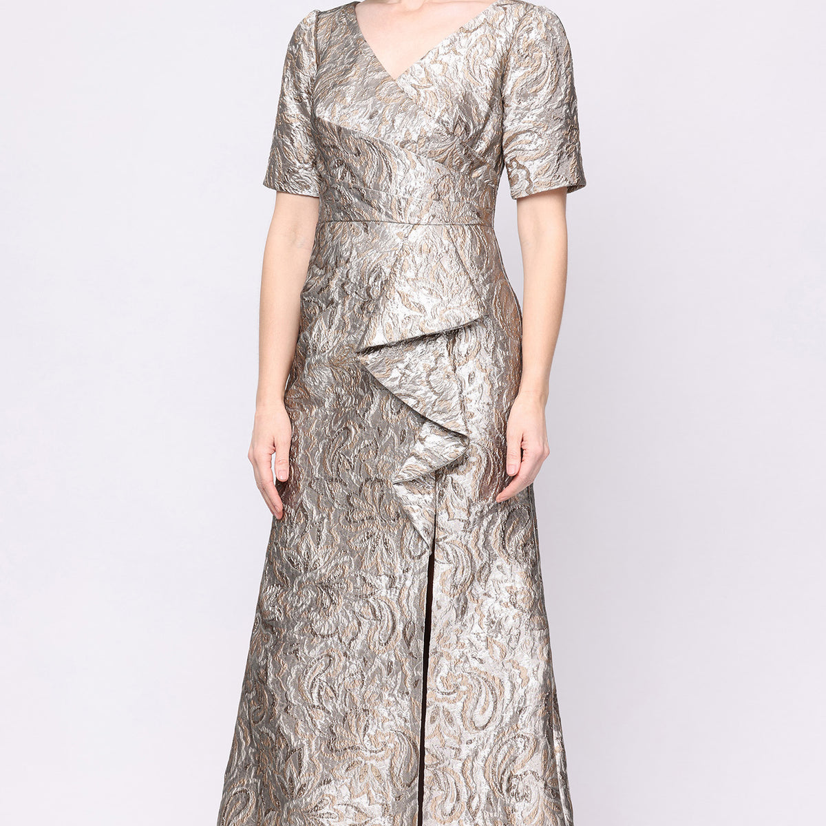 jacquard dress long sleeve Surplice-Neckline A-Line Gown Black Embroidered Pakistani Wedding sleeved jacquard short dress Graton CA US Size:M - US 6
