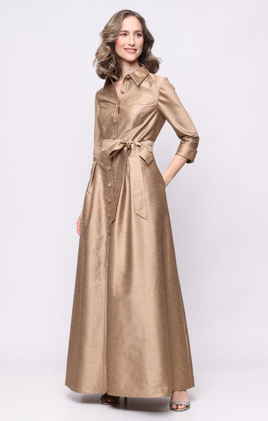 silk shantung dress Alex Evenings Women's Long Sleeve A-Line Shirtdress Gown, Gold, 18 Best job interview outfits Length:500cm Silk Shantung fit and DR280