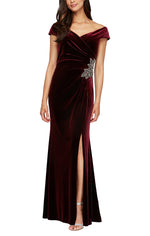 Plus Off the Shoulder Fit and Flare Velvet Gown