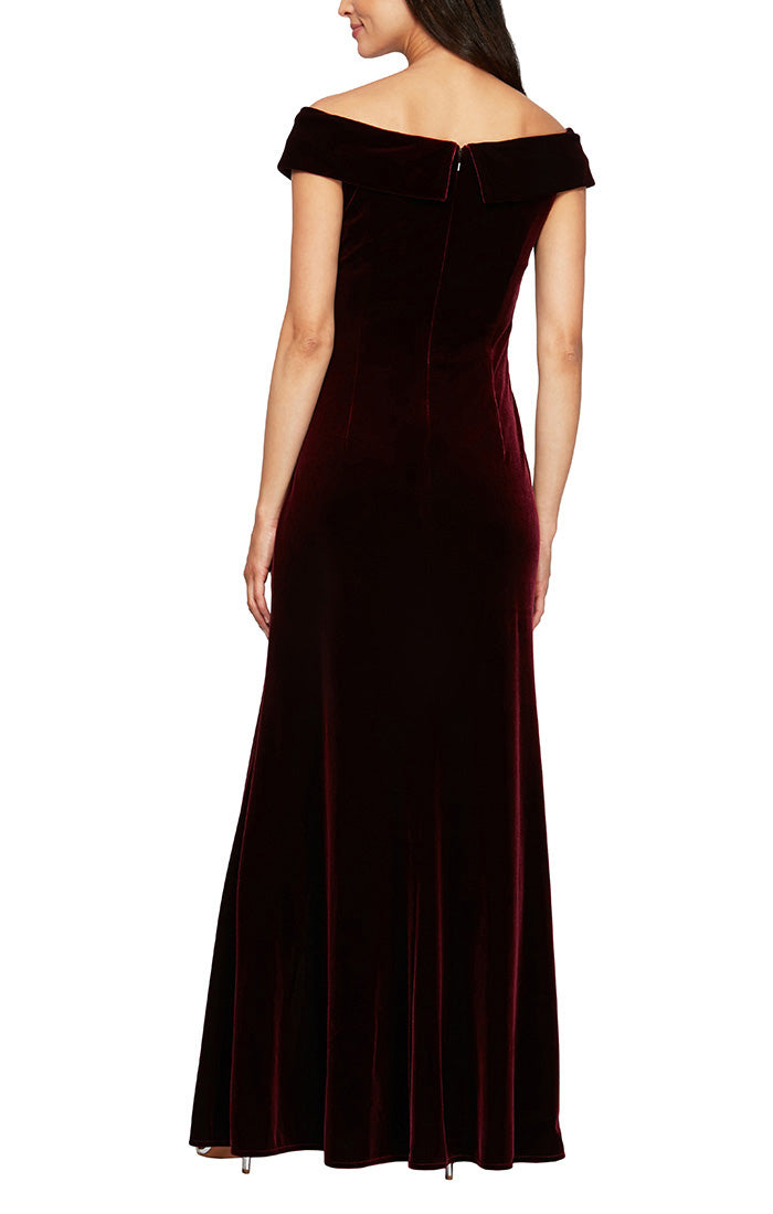 Plus Off the Shoulder Fit and Flare Velvet Gown