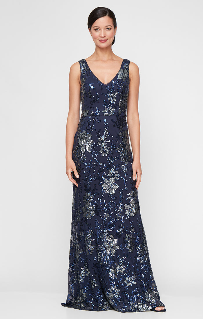 Regular - Sleeveless Stretch Sequin V-Neck Dress