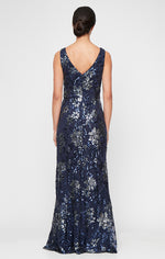 Long Sleeveless Stretch Sequin V-Neck Dress