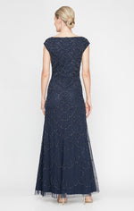 Long Sleeveless Hand Beaded Dress with V-Neckline