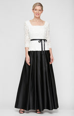 Soutache Blouse with Tie Belt and Satin Ballgown Skirt