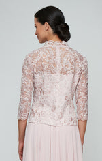 3/4 Sleeve Corded Embroidered Blouse with Center Front Scallop Detail and Illusion Sleeves