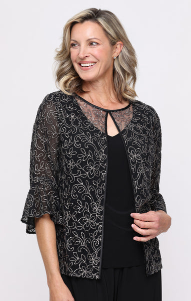 3/4 Sleeve Embroidered Mock Twinset