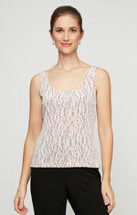 Glitter Knit Mandarin Neck Twinset with Scoop Neck Tank and Satin Piping Detail