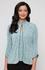 Plus Printed Mandarin Neck Glitter Knit Twinset with Scoop Neck Tank and Satin Piping Detail