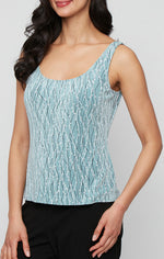 Plus Printed Mandarin Neck Glitter Knit Twinset with Scoop Neck Tank and Satin Piping Detail
