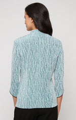 Plus Printed Mandarin Neck Glitter Knit Twinset with Scoop Neck Tank and Satin Piping Detail